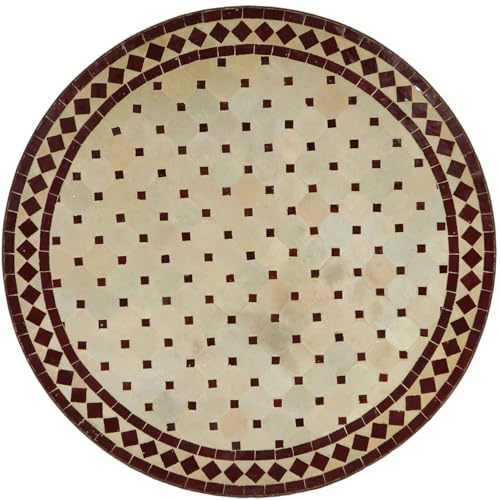 Mesa de jardín mediterránea | Mosaico marroquí Rombo burdeos | Diámetro 120 cm con marco de hierro | Hecho a mano | Mesa de terraza decorativa o de cóctel de jardín | MT2114