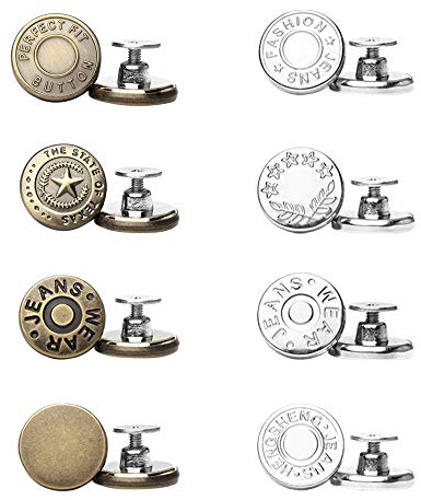 SEMSOIIO 8 Pcs Button pins for Jeans,No-Sew Nailess Button Pins for Pants,Reusable Removable Metal Jeans Buttons,Instant Reduce Too Big Pants Waist