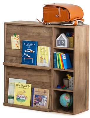 Iris Ohyama, Mueble de almacenaje con 4 estantes y 2 puertas plegables / Armario de madera / Estante plegable, Diseño,Modular, Oficina, Casa biblioteca - Flap Rack - FR-F2 - Marrón ceniza