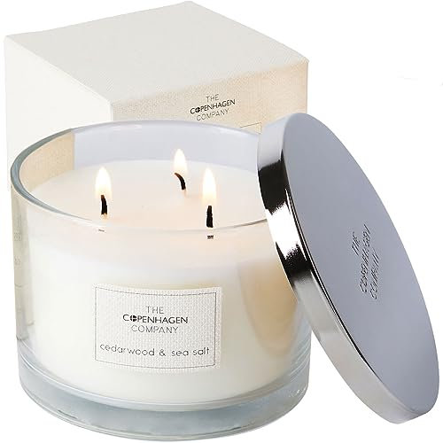 Luxury Scented Candles Gifts for Women | Natural Wax Blend | 35 Hours Burn Time | The Copenhagen Company - Cedarwood & Seasalt (12oz)