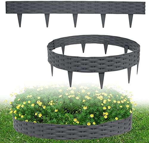 LARS360 Bordure de pelouse 60 m avec 60 éléments de 100 cm en plastique pliable au design rotin - Bordure de parterre - Bordure de pelouse - Palissade de jardin - Palissades (60 pièces, anthracite)