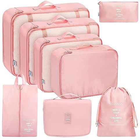 MURISE 8 Teilige Packing Cubes, Kleidertaschen, Koffer Organizer für Urlaub und Reisen, Packwürfel Set Reise Würfel, Ordnungssystem für Koffer - Rosa
