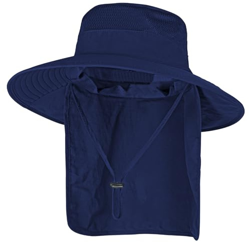 Sun Hats for Men Women Fishing Hat UPF 50+ Breathable Wide Brim Bucket Hats Summer UV Protection Safari Hat with Neck Flap Navy Blue