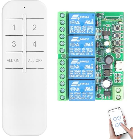 DieseRC 4 kanaler WIFI intelligent strömbrytare med Bluetooth-sändare, DC 5 V 12 V 24 V 36 V passiv utgång relämodul Ewelink App WIFI-styrning kompatibel med Alexa/Google Home mobiltelefonstyrning