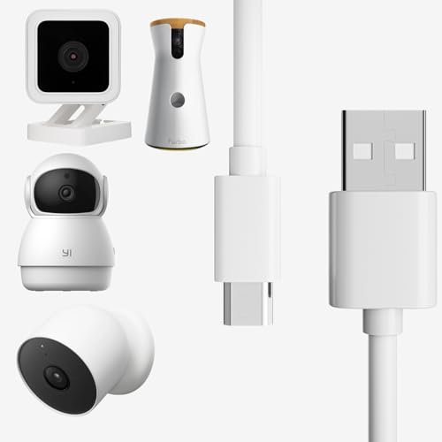 Micro USB Charging Cable for Security Camera, Long USB to Micro USB Power Cable Compatible with WyzeCam, YI Camera, NestCam, Furbo Dog, Blink Camera, Netvue, KasaCam, More Security Cameras - White