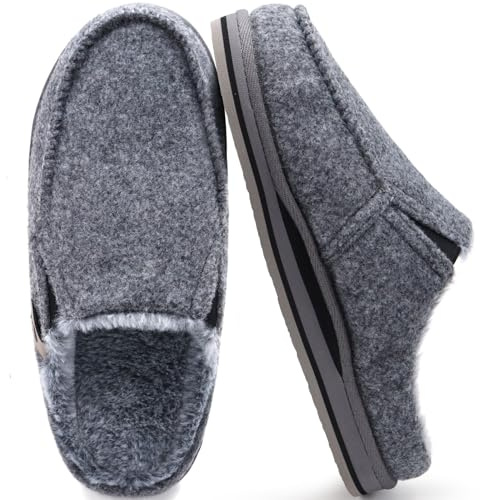 ONCAI Zapatillas de Casa Hombre Confort Fieltro Fieltro Pantuflas con Felpa Espuma de Memoria Soporte del Arco Antideslizante Suela Plush Gris Talla 46