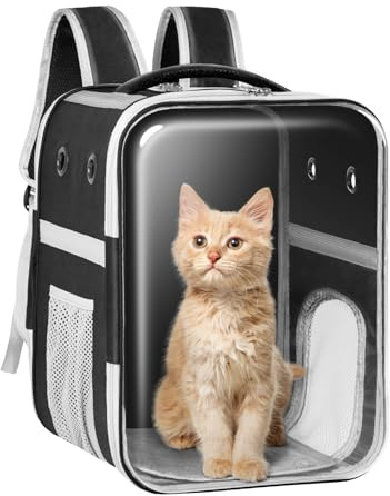 Mrichltm Clear Cat Backpack Carrier Dog and Cats Backpack Bubble, Space Capsule Cat Bag Carrier, Breathable and Suitable Panorama Pet Backpacks for Biking/Traveling/Camping/Walking (Black)