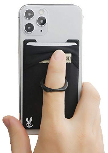 Generisch Monedero para teléfono móvil: soporte para tarjetas, función de teléfono móvil, anillo adhesivo de elastano en la parte trasera, funda KK, doble bolsillo, cierre magnético, trabillas de