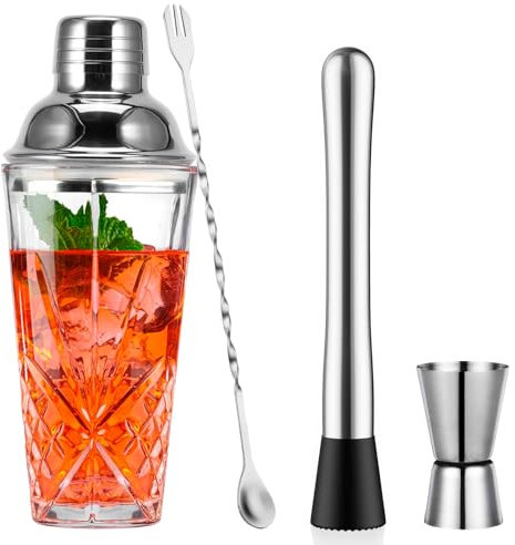 Cocktail Shaker in vetro professionale per cocktail da 400 ml con misurino per vino, bastoncino per mescolare, martello per ghiaccio, set per cocktail Shaker per casa e bar