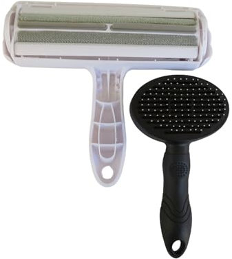 Pack 2 Piezas – Rodillo + Cepillo Quitapelos Reutilizable para Mascotas, Ropa, Sofá y Alfombra · Set 2 en 1 Sin Recambios · Autolimpiante · Elimina Pelo de Gato y Perro Fácilmente