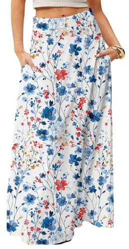 Générique Jupe Longue Femme – Fluide Jupes Boheme Ete Jupe Rétro À Plis Évasés Tissu Léger Imprimé De Motifs Fleurie avec Poches Et Taille Elastique Robe Plissee XL