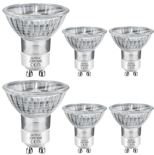Blakapoo Gu10 Bulbs, 50W, 230V, Spotlight Bulbs, Dimmable Warm White 2800K, 500lm, 45° Wide Beam Angle, 2 Pin Light Bulbs, for Ceiling Lights, Bathroom Lights, Cabinet Lights, 6 Pack