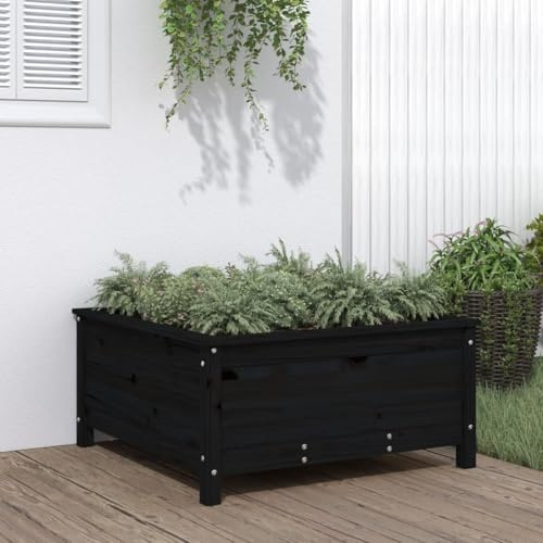 WDGJJFECNMUEHI Fioriera da Giardino Nera 82,5x82,5x39cm in Legno Massello di Pino - Cassetta per Piante Fiori Erbe Aromatiche Decorazione per Balcone Patio Terrazzo - Assemblaggio Facile
