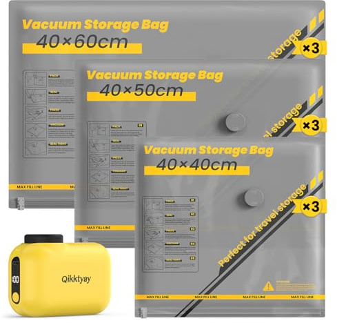 Sacchetti Sottovuoto Vestiti Con Pompa Senza Fili, 9 Pezzi Buste Sottovuoto Vestiti Riutilizzabili (3*40x40cm, 3*40x50cm, 3*40x60cm), Sacchetti Sottovuoto da Viaggio per Deposito Domestico e Viaggio