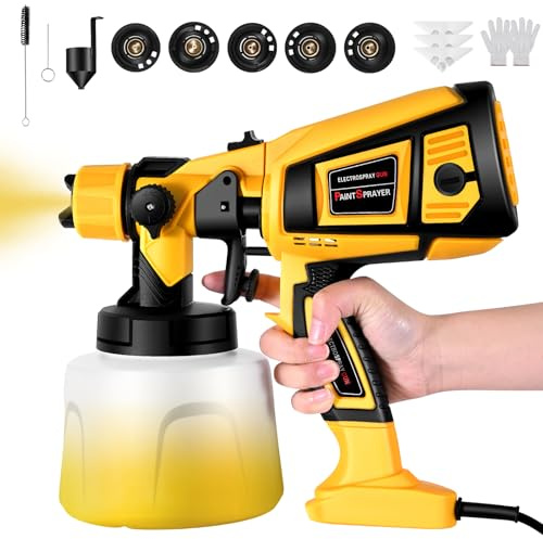 Pistolet a Peinture,800W HVLP Pistolet à Peinture Électrique,5 Buses en cuivre et 3 Motifs, réservoir de 1400 ML, pour Intérieur et Extérieur de Maison, Armoires, Clôtures, Plafonds(Jaune)