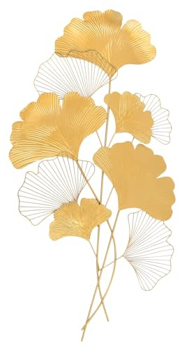 Coniaio Väggdekoration metall Gingko, 55 x 110 cm, väggdekoration för vardagsrum, 3D-dekoration, guld, väggdekoration, ginkgo för bostadshus, villmodeller hotellrestauranger