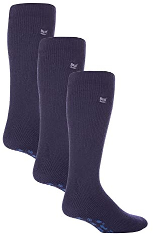 HEAT HOLDERS - 3 Pair Multipack Mens Slipper Socks with Grips for Winter | Thick Indoor Non Slip Thermal Socks (12-14, Deep Blue)