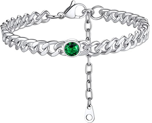Cuban Ankle Bracelets for Women Anklets Jewelry Stainless Steel Anklet Foot Jewelry Birthstone Anklet Silver Anklet Stainless Steel Cubic Zirconia Anklet Emerald Anklet Chain