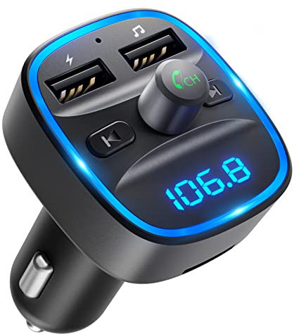 LENCENT FM Transmitter Bluetooth Auto Adapter, Bluetooth Transmitter, KFZ Radio Adapter mit Dual USB Ports, Autoladegerät Zigarettenanzünder mit Freisprechen, Unterstützung für USB-Disk, Dunkelgrau