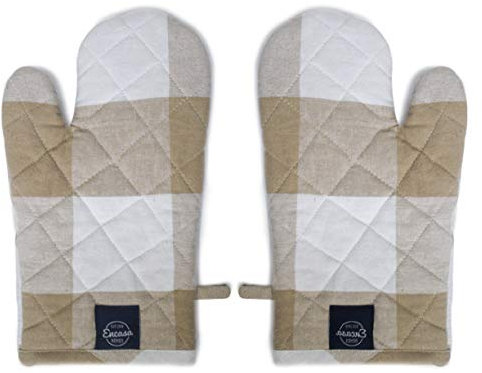 Encasa XO Long 18x30 cm Forno Microwave guanti guanti guanti da forno (2 pz set) per cucina cucina e cottura - Resistente al calore, spessa e sicura - Controlli di bufalo beige