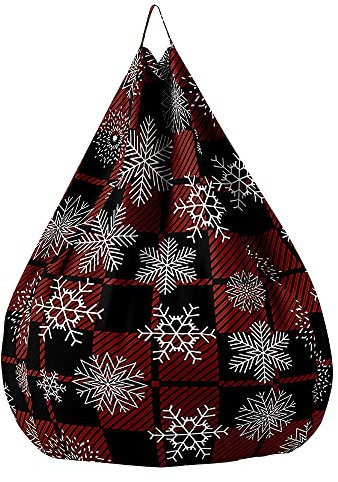 Treer Sitzsack ohne Füllung, für Kinder & Erwachsene, Lazy Bean Bag, Weihnachten Schneeflocke Sitzsäcke Sitzsackbezug, Spielzeug Aufbewahrung Sitzkissen mit Reißverschlus (90x110 cm,rot schwarz)