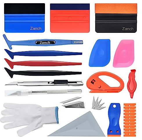 Zanch 26-teiliges Rakel-Set für Autofolie - Komplettes Werkzeug für die Autofolierung - Car Wrapping Folie - Tönungsfolie Auto