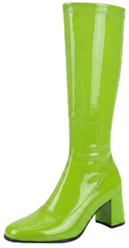 AYZAL Women’s Ladies Fancy Dress 1960'S 70'S Knee high Go Go Boots Retro Block Heel Girls boots (Green, UK Footwear Size System, Adult, Women, Numeric, Medium, 5)