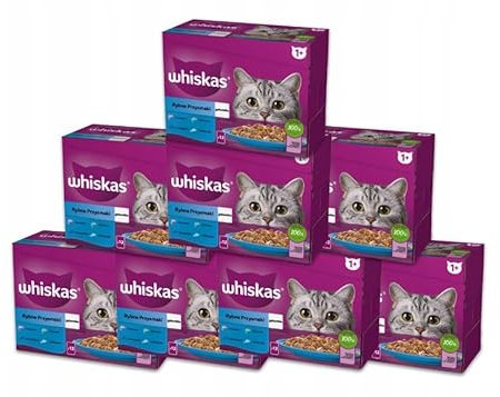 WHISKAS® Multipack Portionsbeutel 1+ Fisch Auswahl 4 Varietäten Lachs, Thunfisch, Kabeljau, Weißfisch in Gelee 24 x 85g