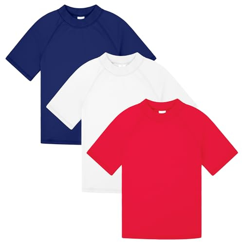 BIG ELEPHANT 3 Stück Kinder Kurzarm-Rashguard-Shirt mit UPF 50+ Schutz, schnell trocknende Badebekleidung, Rashguard für Jugendliche