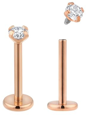 Piercad koala 2 st titan 18 G internt gängade platta ryggörhängen labret tragus brosk läpp Monroe snäcka kroppspiercing smycken, 18G / 6mm / 2.5mm Gem, Titan, Ingen ädelsten