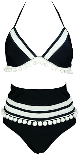 Viloree Femme Vintage Bikini Set Push Up Col V Triangle Taille Haute Maillots de Bain 2 Pièces