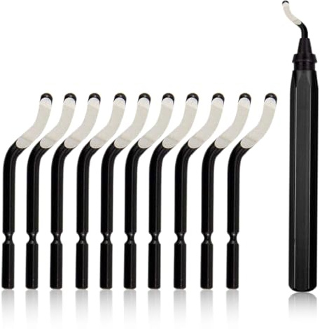 DWFEYOI Sbavatore di Attrezzi Set, Sbavatura Strumento Universale con 10 Pezzi Lame di Ricambio HSS, Manico Lega di Alluminio, Sbavatore a 360° Rotanti per stampante 3D, plastica, acciaio inox
