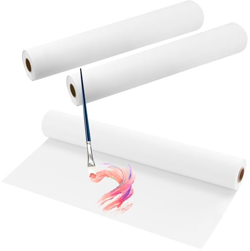 SENJEOK 3 rollos de papel de dibujo blanco, 44 cm x 25 m, papel artístico para pintar, bocetos, rollo de papel de caballete para dibujar, bricolaje en casa, envoltura de manualidades