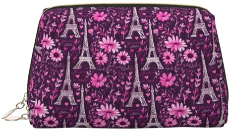 GVYGVY Grande borsa da viaggio per il trucco, con stampa Torre Eiffel rosa, in pelle PVC, con cerniera, portatile, impermeabile, per la cura della pelle, trousse da toilette da donna