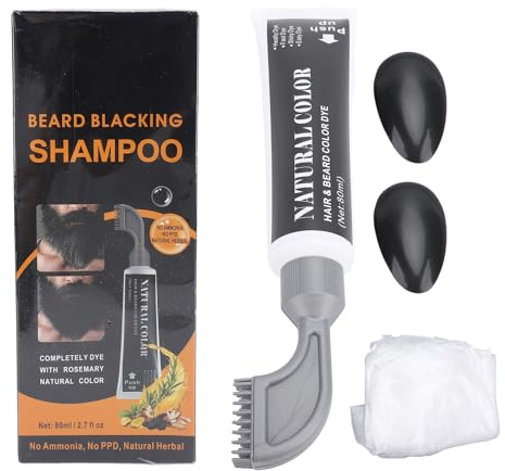 Brrnoo Shampoing pour Barbe Noire pour Homme, Teinture pour Barbe et Moustache pour Couverture des Cheveux Gris, Applicateur Facile à Peigner, Utilisation Rapide à la Maison, Couleur