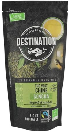 Destination - Té Verde Sencha Chino - Procedente de Cultivo Ecológico - Sabor Dulce y Finamente Picante - Efectos Diuréticos, Antioxidantes y Digestivos - 80 g
