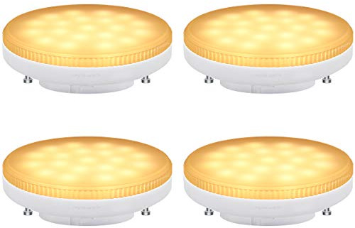 LED GX53 Light Bulb 4 Pack 7w Warm White Replacement for Round Under-Shelf Lighting, Display Cabinets, Kitchen Units