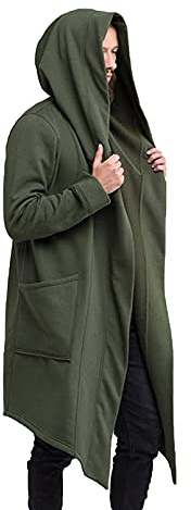 Herr Hooded Poncho Cape Cloak Long Cardigan Open Front Draped Lightweight Shawl Windbreaker Fritidsrockar Jackor,Green,S