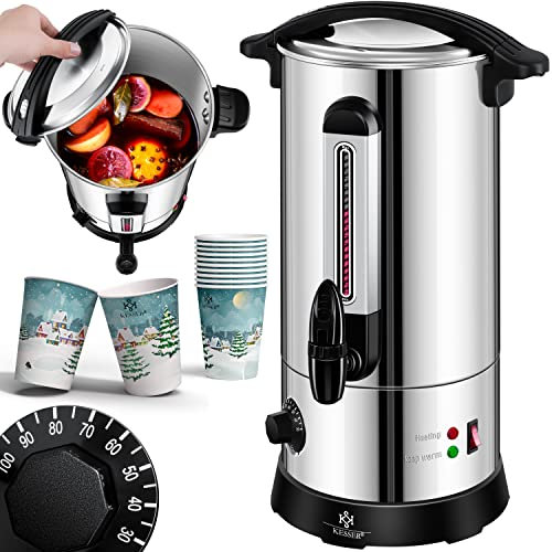 KESSER® Hervidor de Vino Caliente de 10 l de Acero Inoxidable, Incluye 10 Tazas con termostato, máquina expendedora para Bebidas Calientes, dispensador de Agua Caliente, indicador de Nivel