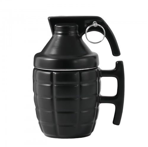 Rapidbok Taza de Granada, Copa de Vino Granada, Taza de Cafe Expreso, Personalidad Taza Desayuno de Cerámica, Taza de Café con Leche, Taza de Café con Tapa Negra - 350ML