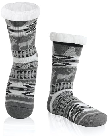 FUSACONY Chaussettes douillettes pour homme Antidérapantes Douces et confortables Chaussettes d'hiver épaisses et chaudes Cadeaux pour hommes 39-47 (Gris)