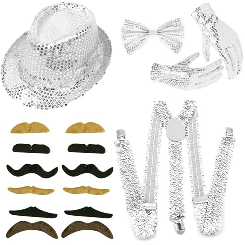 DKDDSSS 16 Pièces Chapeau de Danse Jazz Déguisement, Paillette Accessoire Disco Performance Chapeau Bretelles à Paillettes Noeud Papillon, Chapeau à Paillettes, pour Soirées Rave