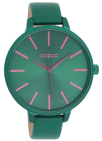 Oozoo - Timepieces Damen Uhr in grün/grün | Armbanduhr Damen mit Lederarmband | Moderne Uhr für Frauen | Edle Analog Damenuhr in rund C11440 (48mm Gehäuse)