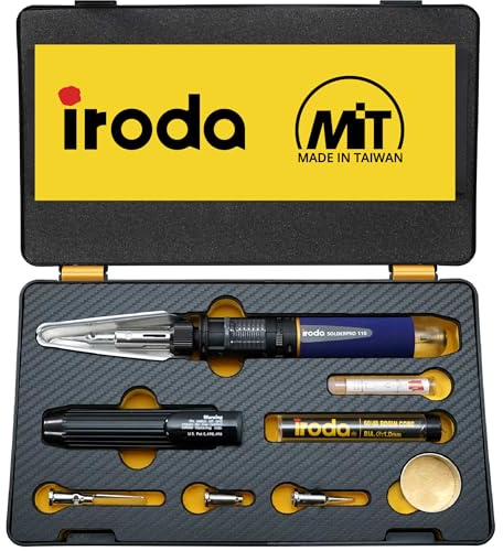 IRODA SolderPro 110 Butane Soldering Iron Kit, 115 MIns Run Time, Rapid Heat Up, Professional Set With Tips & Sturdy Tool Case (No Butane Included)