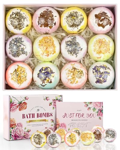 Badebomben Geschenkset 12 Stück, 6 Heilige Blumendüfte, Bio natürliche ätherische Öle, 80g Badesalz Duschbomben, GenießEn Sie Feuchtigkeitsspendende Spa-Haut, Warmes Geschenk für Sie/Ihn, Weihnachten