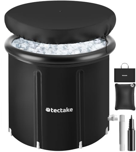 tectake® Foldable Ice Bath Tub with 440L Volume & Triple Insulation, Portable Cold Plunge Tub with Cover & Inflatable Outer Ring, Ice Plunge Pool for Water Therapy & Recovery - Ø 90 x 75 cm