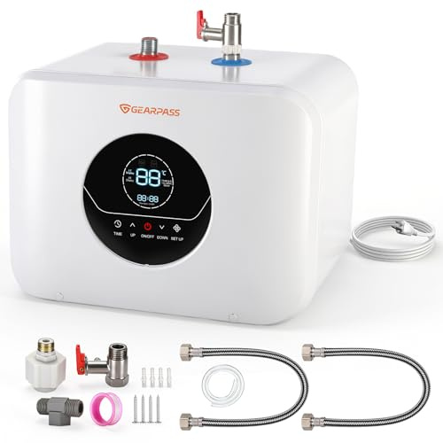 GEARPASS 4 Gallons Electric Mini Tank Water Heater 120V 1500W, Small Under Sink Water Heater, Adjustable 55–145°F, Fast Heating, CSA Certified, Wall or Floor Mount for Kitchen, Bathroom, RV