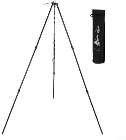 Trípode ligero de camping de 105 cm de altura ajustable, soporte para olla de hierro fundido, rejilla colgante, jardín, fiesta, uso (negro)