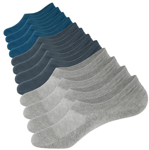 CLOSEMATE Trainer Invisible Ankle No Show Socks for Men Women Ladies 6 Pairs Low Cut Casual Cotton Liner Socks with Non-Slip Silicone Stripes(UK M,5-9, Blue/Grey/Darkgrey)