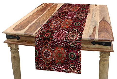 ABAKUHAUS marokkanisch Tischläufer, Vintage Osmane-Fliesen, Esszimmer Küche Rechteckiger Dekorativer Tischläufer, 40 x 300 cm, Rubin